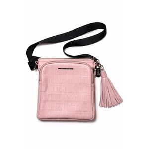 Steve Madden Pink Mini Crossbody Bag Embossed Logo Tassel Phone Purse BGLAMM
